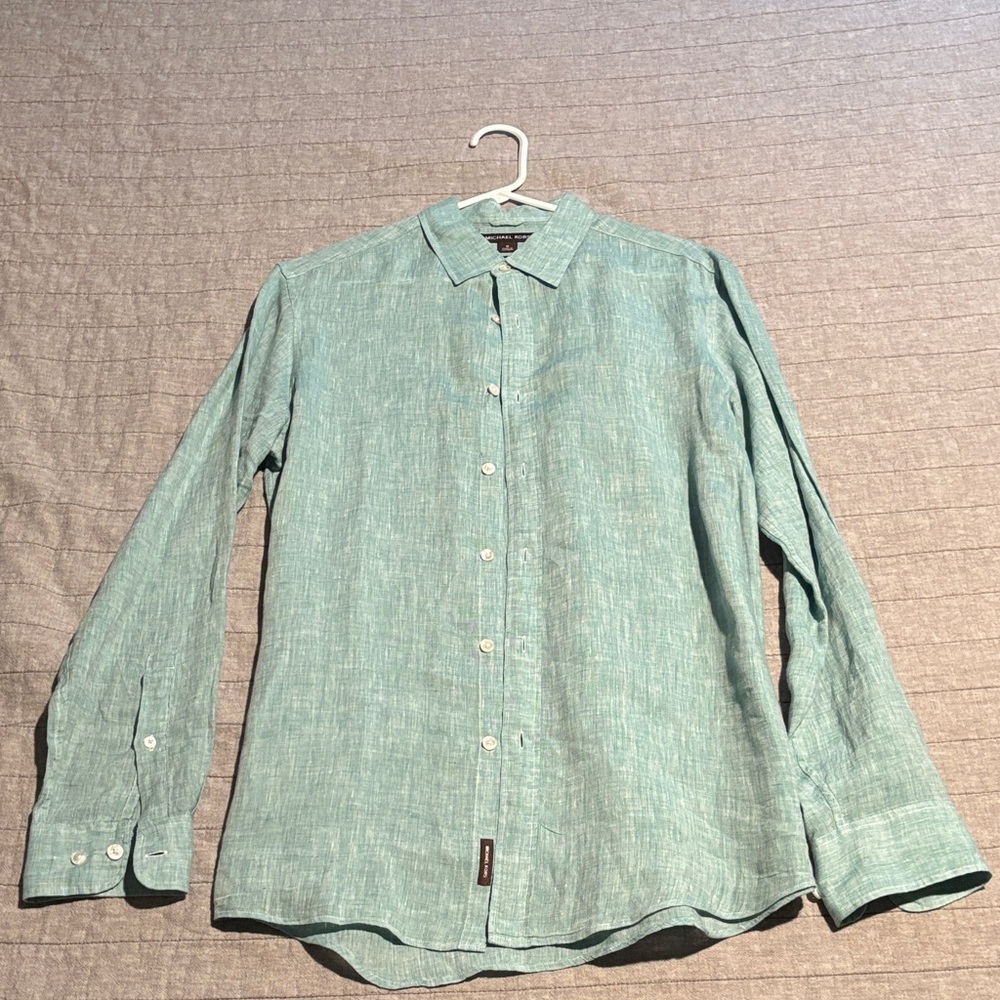 Michael Kors Teal Linen Button-Down Shirt